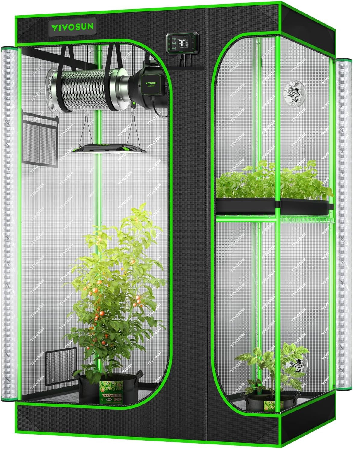 D325 2-In-1 3X2 Grow Tent, 36"X24"X53" High Reflective Mylar with Multi-Chamber and Floor Tray for Hydroponic Indoor Plant