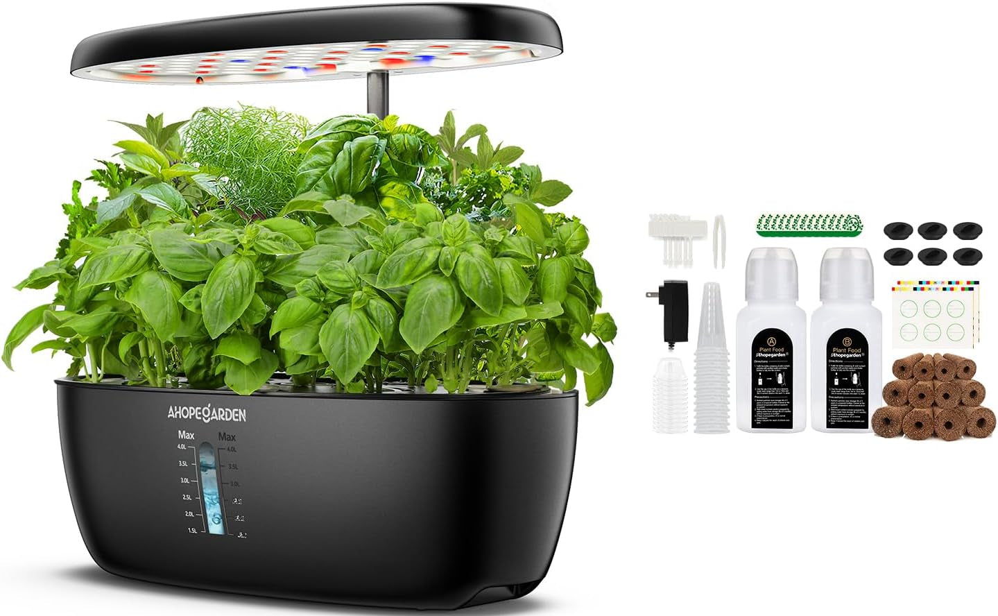 Hydroponics Growing System Garden Kit : 12 Pods Plant Germination Kit Herb Indoor Garden Growth Lamp Countertop with LED Grow Light Hydroponic Planter Grower Harvest Vegetable Lettuce Black