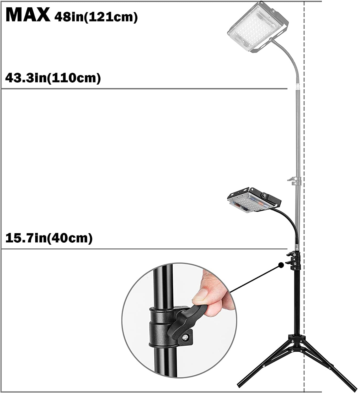 Grow Light with Stand, Full Spectrum 150W LED Floor Plant Light for Indoor Plants, Grow Lamp with On/Off Switch, Adjustable Tripod Stand 15-48 Inches