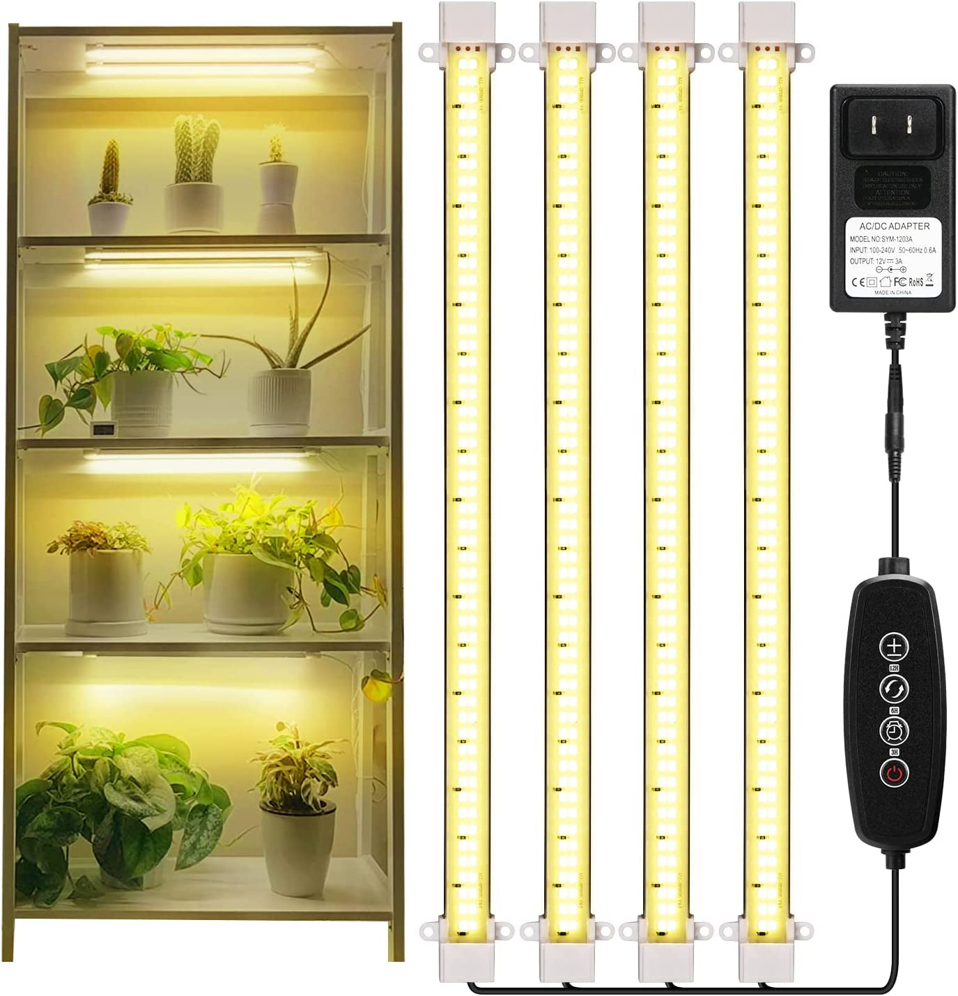 Grow Lights for Indoor Plants, 4 Packs LED Strips Full Spectrum with Auto Timer 3/6/12H, Dimmable Sunlike Growing Lamp for Greenhouse,Seedling,432 Leds (16 Inches)