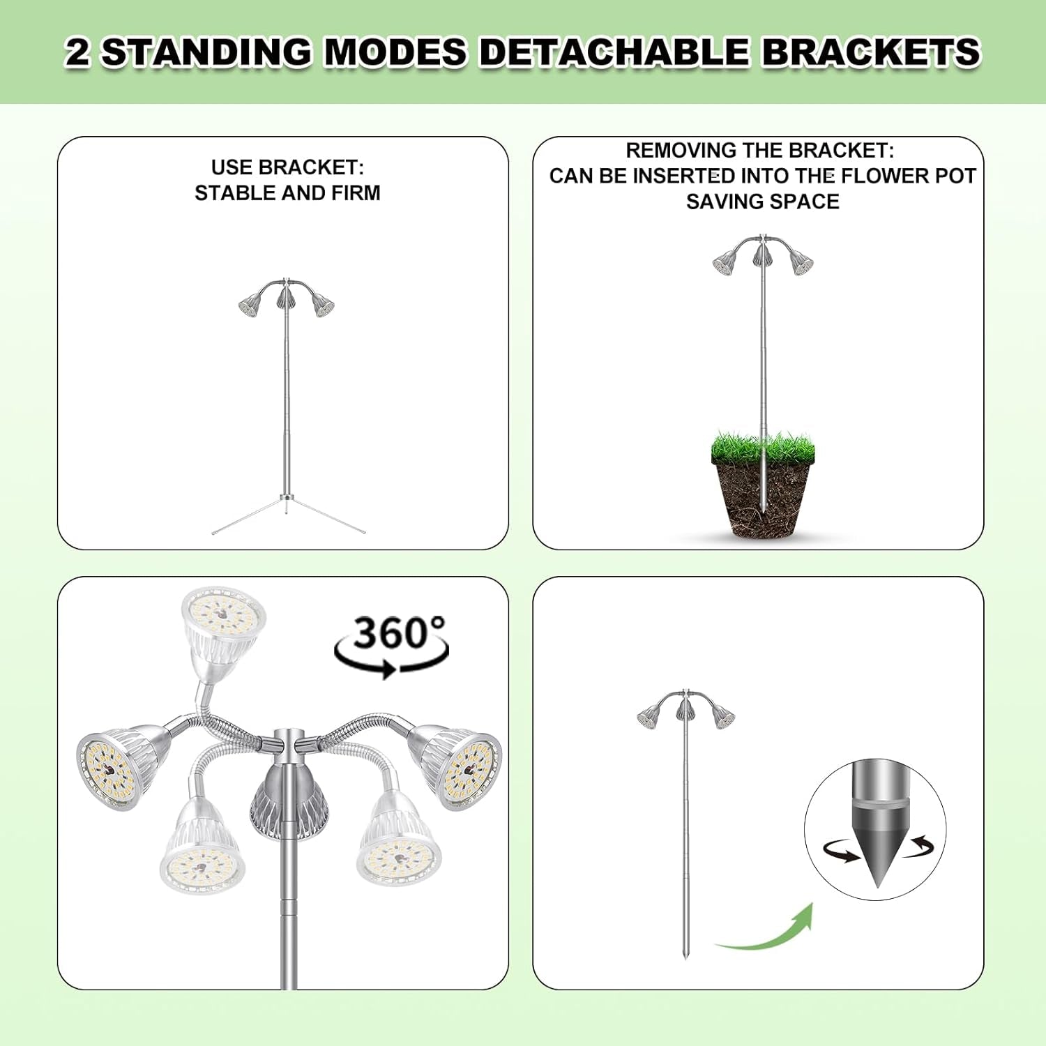 Grow Lights for Indoor Plants Full Spectrum with Detachable Tripod Stand, 10-55 Inches Height Adjustable Aluminum Alloy Indoor Plant Grow Lamp with Auto On/Off Timer Function