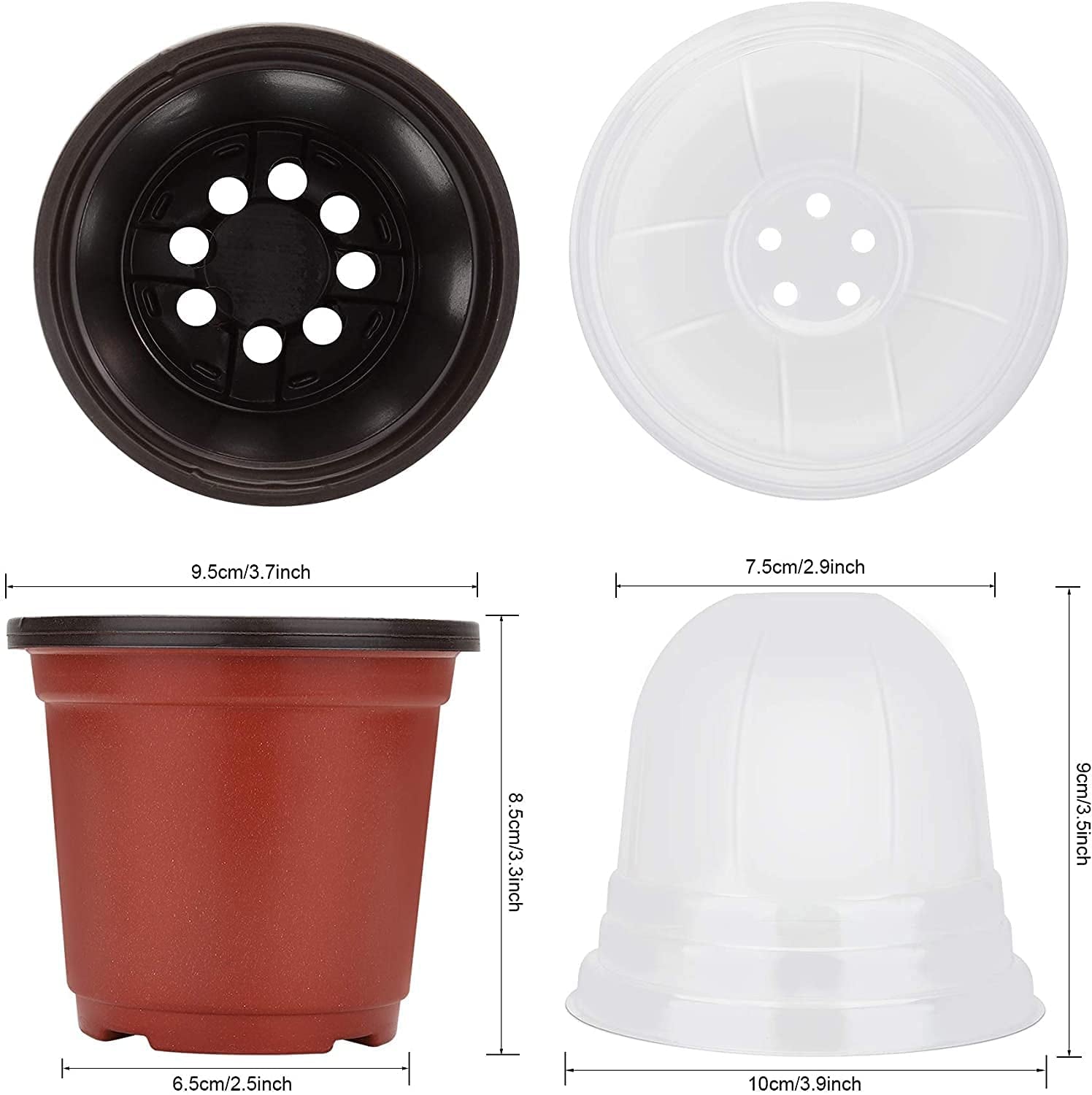 Plant Nursery Pots with Humidity Dome 4" Soft Transparent Plastic Gardening Pot Planting Containers Cups Planter Small Starter Seed Starting Trays for Seedling with 10Pcs Plant Labels，30 Sets