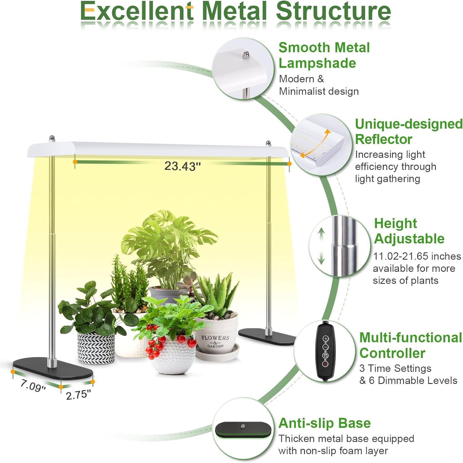 Grow Light Stand, 108 Leds Plant Grow Lights for Indoor Plants Full Spectrum, Grow Lamp with 4/8/12H Timer, 6 Dimmable Levels, Height Adjustable, Iron Frame, Ideal for Seedling Veg Flower