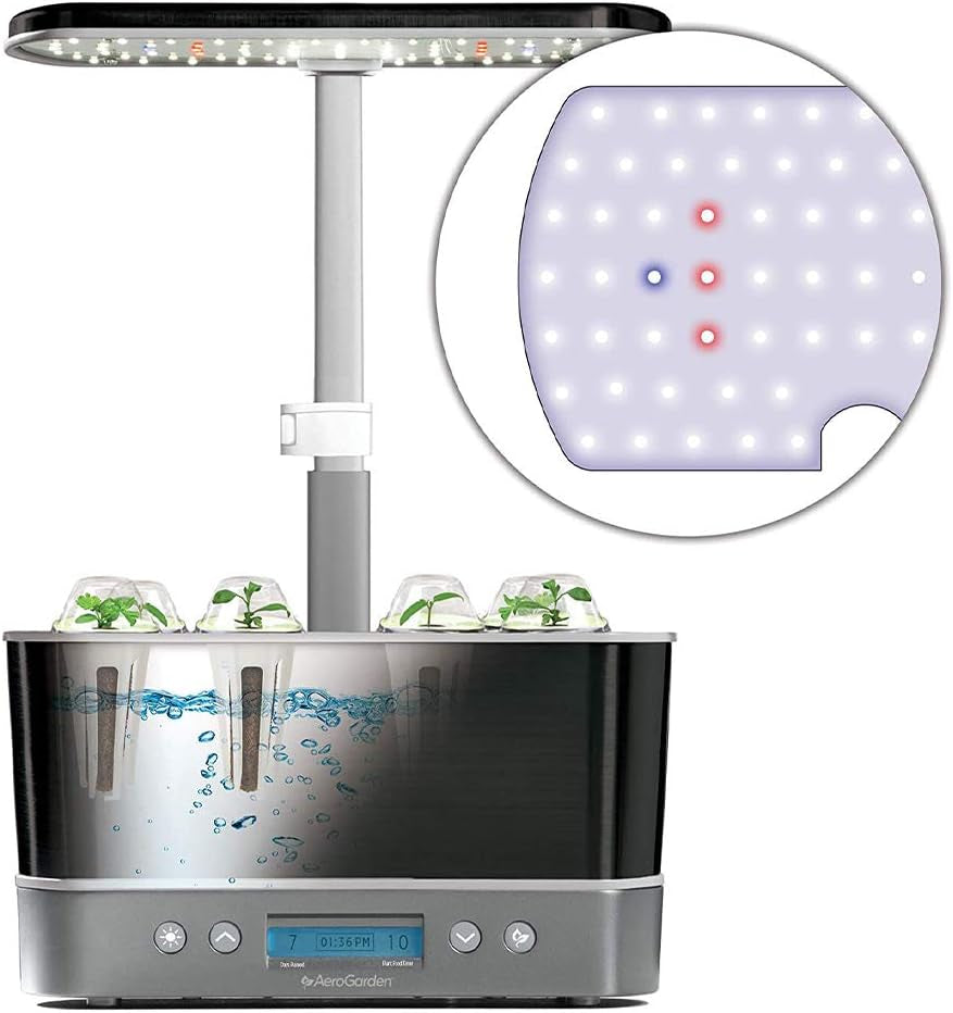 Harvest Elite Indoor Garden Hydroponic System with LED Grow Light and Herb Kit, Holds up to 6 Pods, Platinum