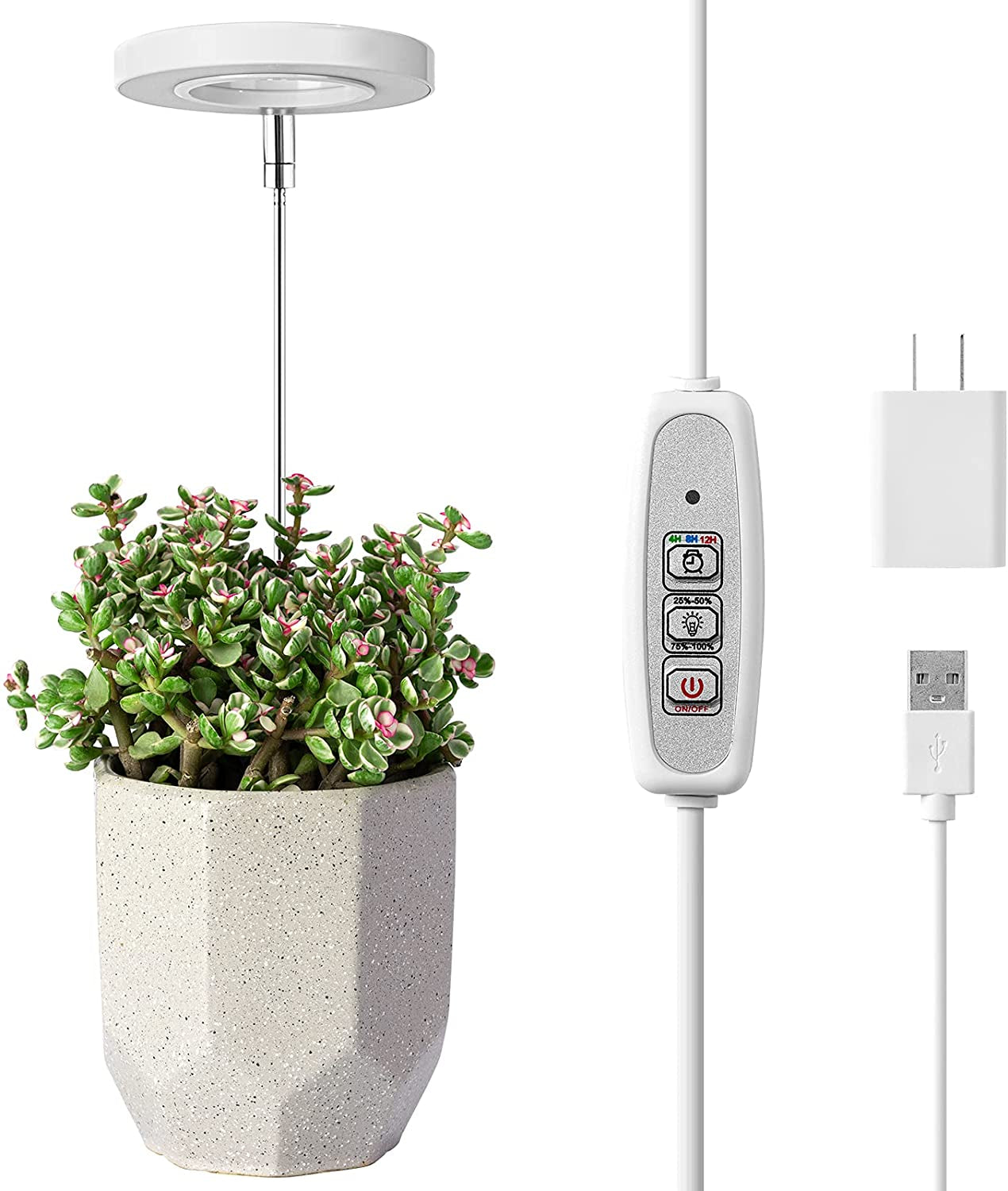 Grow Light, Full Spectrum LED Plant Light for Indoor Plants, Height Adjustable Growing Lamp with Auto On/Off Timer 4/8/12H, 4 Dimmable Brightness, Ideal for Small Plants