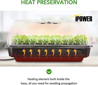 iPower Heating Seed Starter Germination Kit | Seedling Propagation Tray with LED Grow Light, Heat Mat, Humidity Dome, and Seed Trays | Easy to Use Indoor Plant Growing System