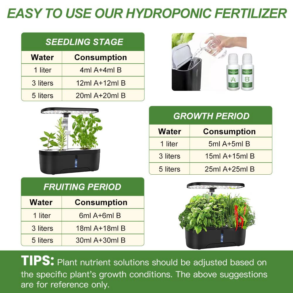 Hydroponic Plant Food (600Ml in Total), A&B Indoor Plant Food for Hydroponics System and Potted Houseplants, Seed Pods Kit Plant Food Hydroponic Nutrients for Growing Vegetables Fruits Flowers Herbs