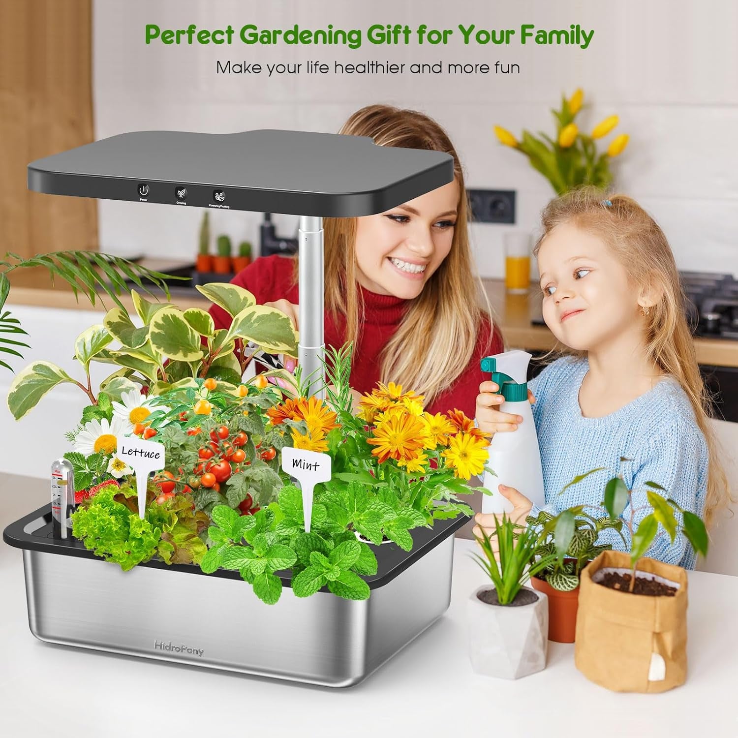 Hydroponics Growing System 15 Pods, Indoor Herb Garden with Grow Light, 304 Stainless Steel Indoor Garden Kit, Auto Timer, Gardening Gift for All Ages
