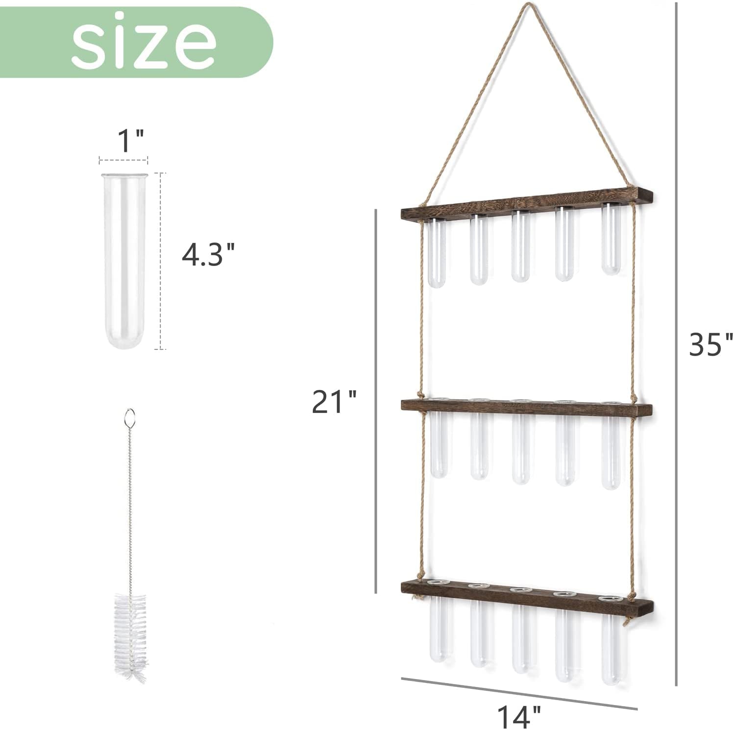 Plant Propagation Tubes, 3 Tiered Wall Hanging Terrarium with Wooden Stand Mini Test Tube Flower Vase Glass Planter Stations for Hydroponic Cutting Home Garden Office Decor Plant Lover Gift