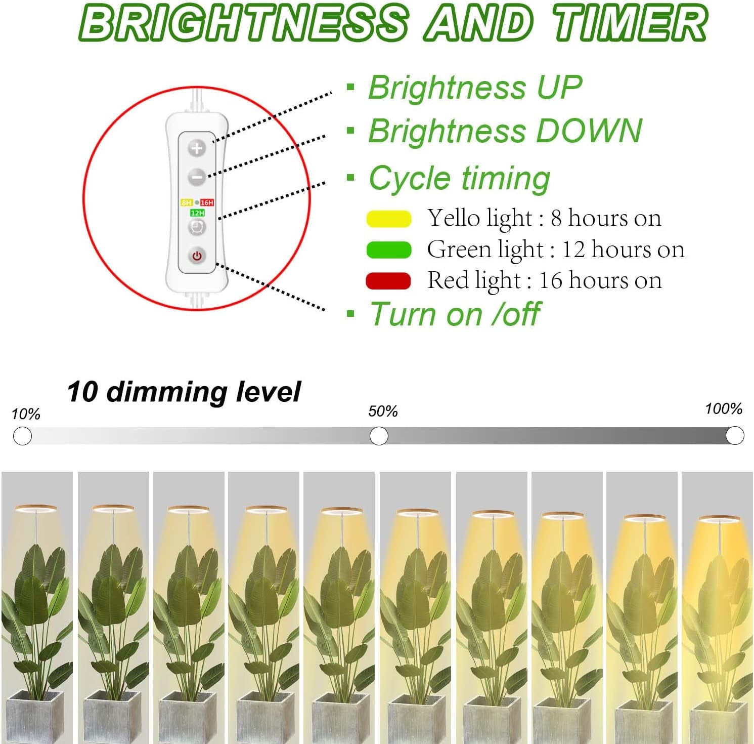 Plant Grow Light, LED Growing Light Full Spectrum for Indoor Plants,Height Adjustable, Automatic Timer, 5V Low Safe Voltage,Idea for Large Plant Light