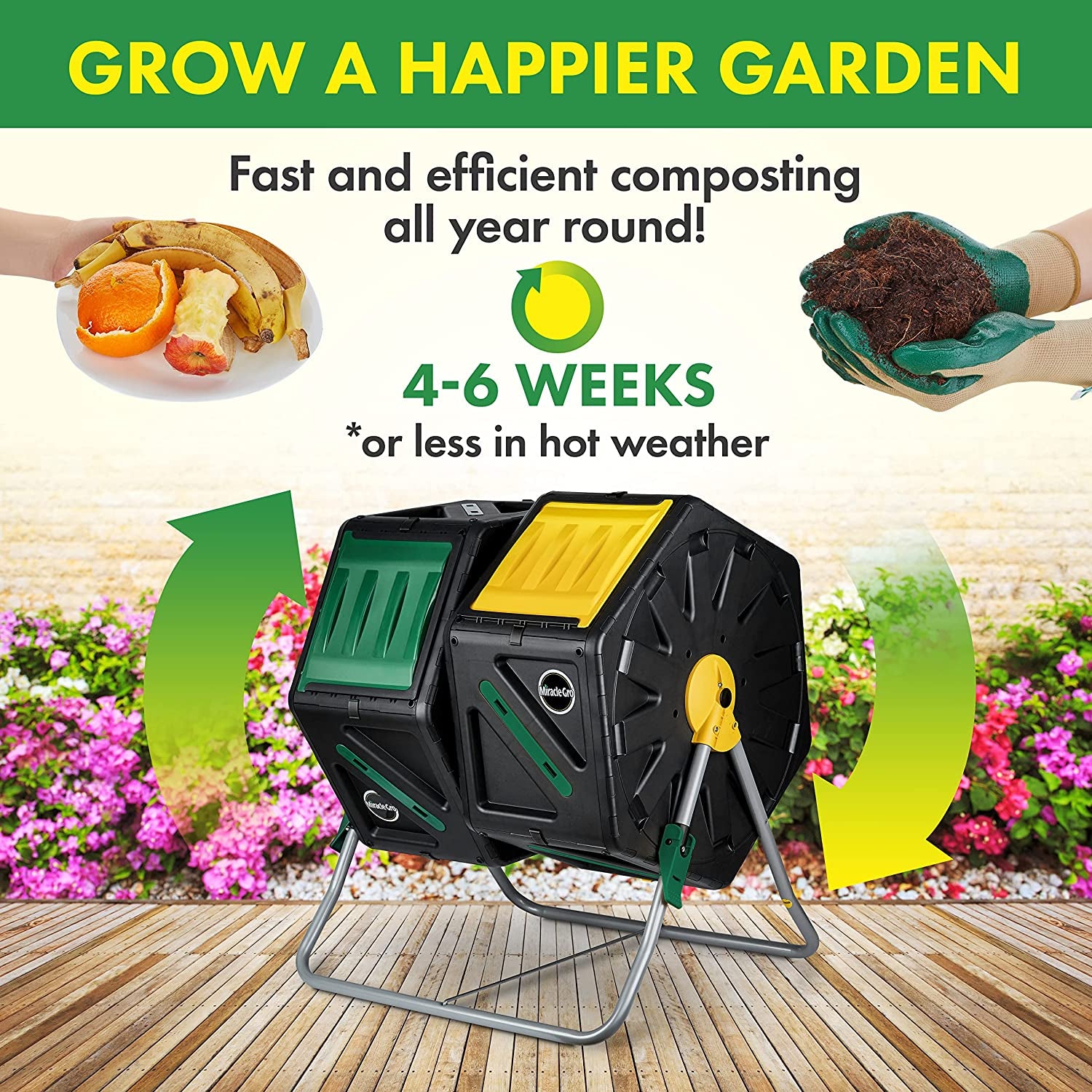 Dual Chamber Compost Tumbler – Easy-Turn, Fast-Working System – All-Season, Heavy-Duty, High Volume Composter with 2 Sliding Doors - (2 – 18.5Gallon /70 Liter)